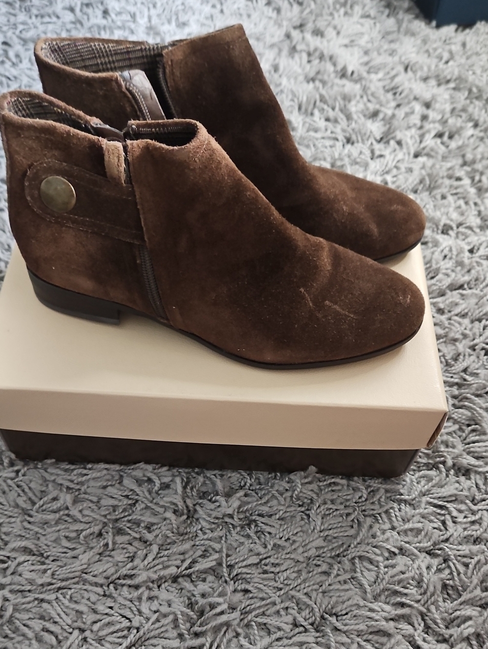 Franco Sarto Brown Suede Ankle Booties with Side Zip